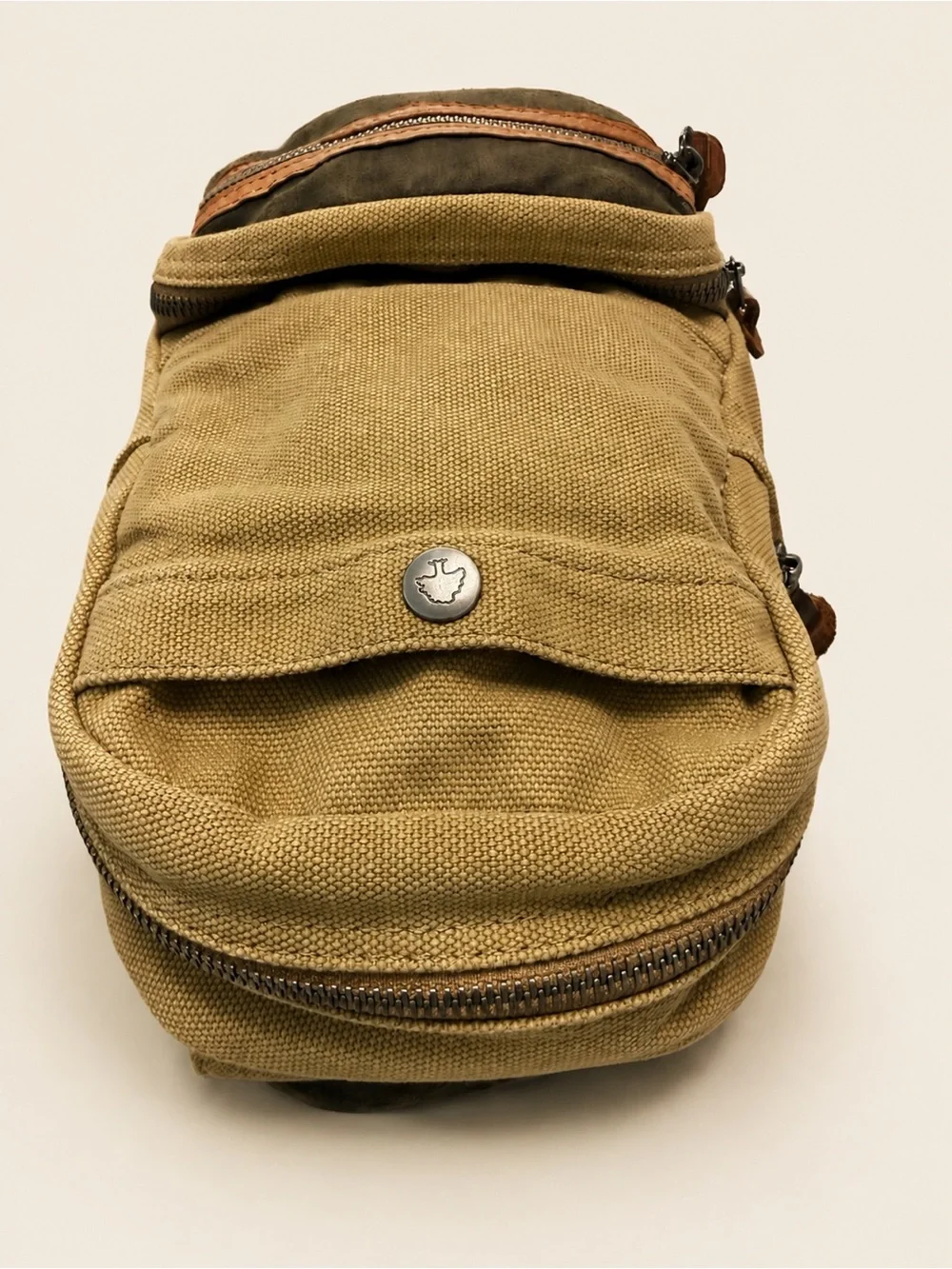 TSD Brand Tapa Canvas Sling Bag Khaki Brown Leather Crossbody